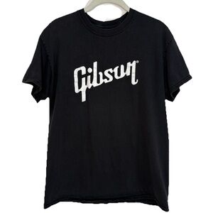 Vintage Gibson T-shirt Black White Logo Tee Unisex S/M Streetwear Music